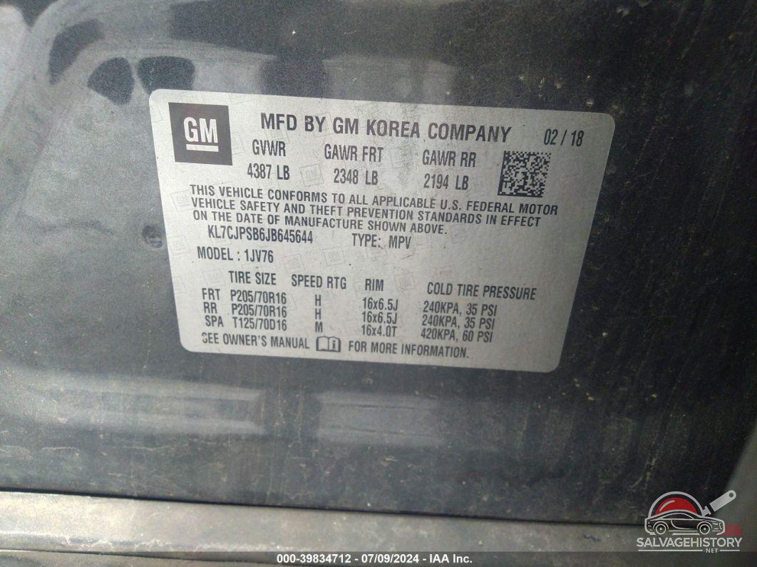 KL7CJPSB6JB645644 2018 CHEVROLET TRAX photo no. 9