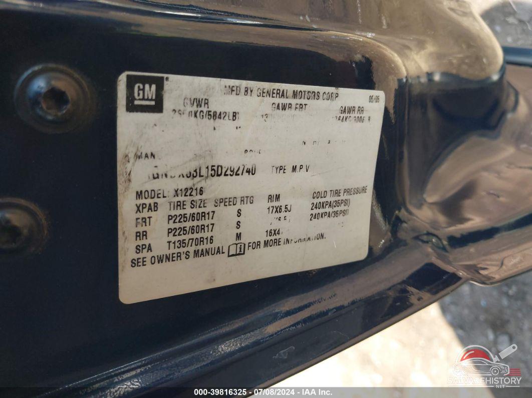1GNDX33L15D292740 2005 CHEVROLET UPLANDER photo no. 9