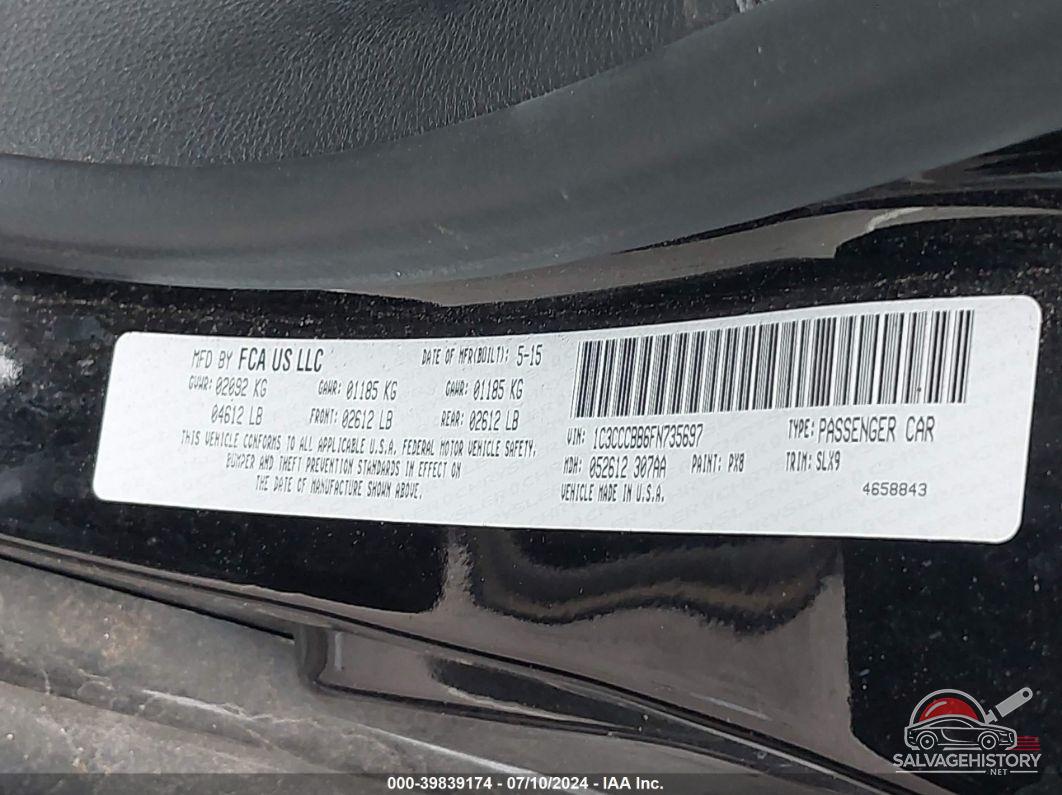 1C3CCCBB6FN735697 2015 CHRYSLER 200 photo no. 9