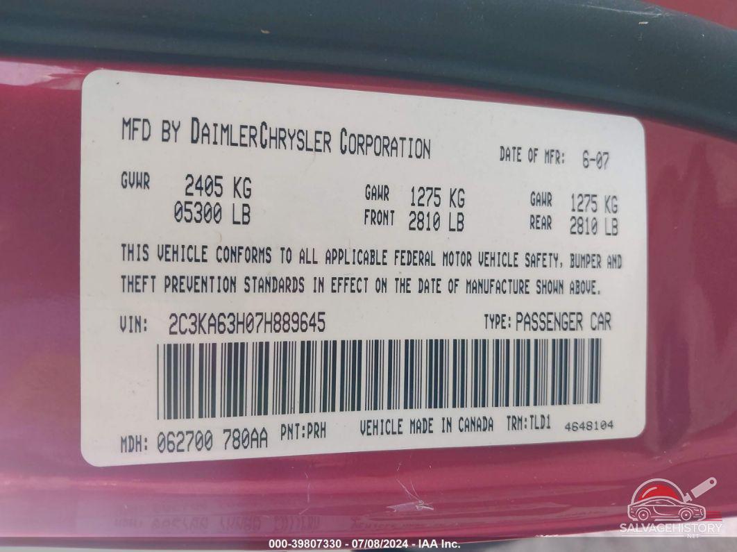 2C3KA63H07H889645 2007 CHRYSLER 300C photo no. 9