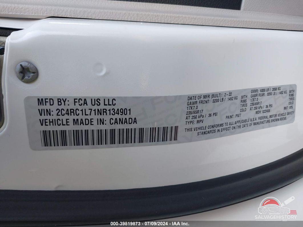 2C4RC1L71NR134901 2022 CHRYSLER PACIFICA photo no. 9