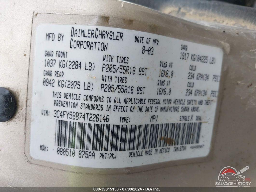 3C4FY58B74T226146 2004 CHRYSLER PT CRUISER photo no. 9