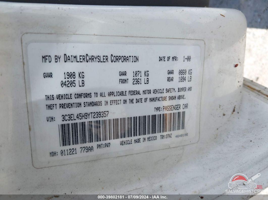 3C3EL45H9YT239357 2000 CHRYSLER SEBRING photo no. 9