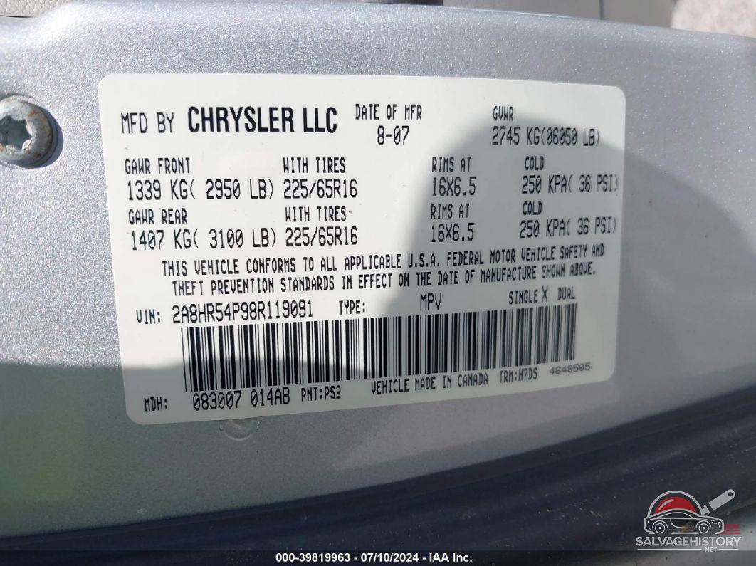 2A8HR54P98R119091 2008 CHRYSLER TOWN & COUNTRY photo no. 9