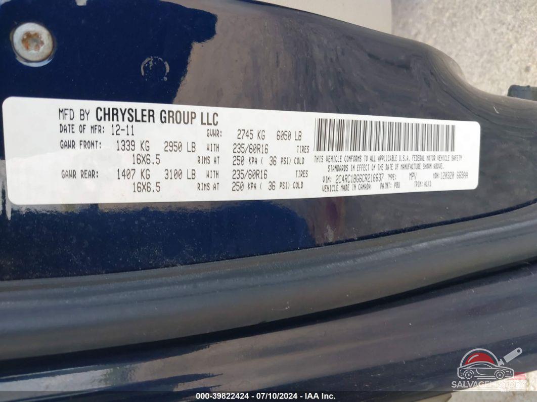 2C4RC1BG6CR216637 2012 CHRYSLER TOWN & COUNTRY photo no. 9