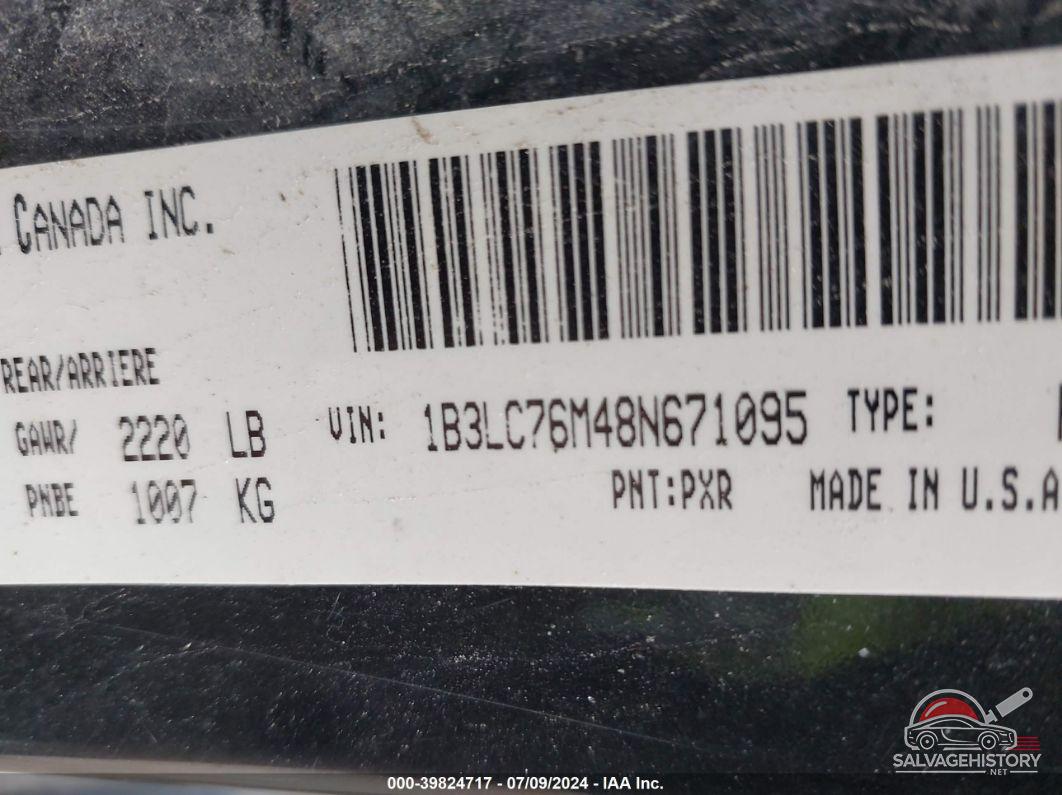 1B3LC76M48N671095 2008 DODGE AVENGER photo no. 9