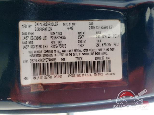 1B7GL22X2YS740483 2000 DODGE All Models photo no. 12
