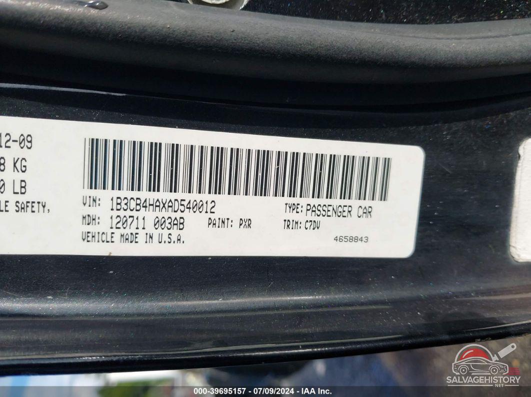 1B3CB4HAXAD540012 2010 DODGE CALIBER photo no. 9