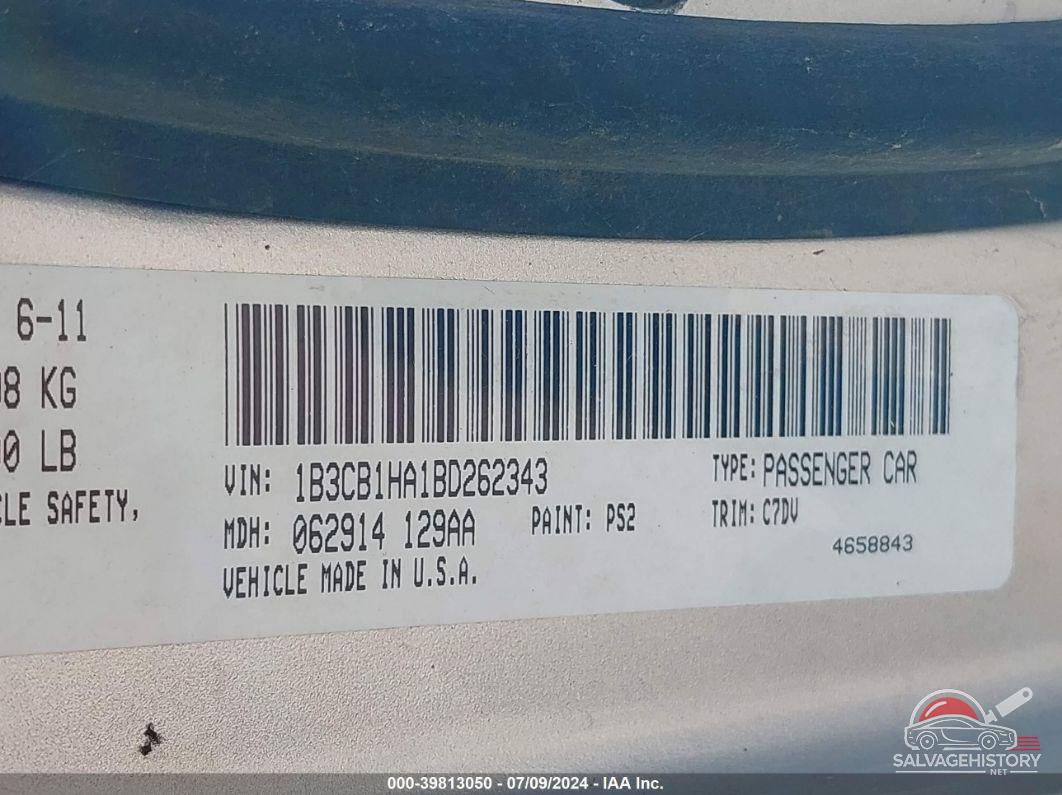 1B3CB1HA1BD262343 2011 DODGE CALIBER photo no. 9