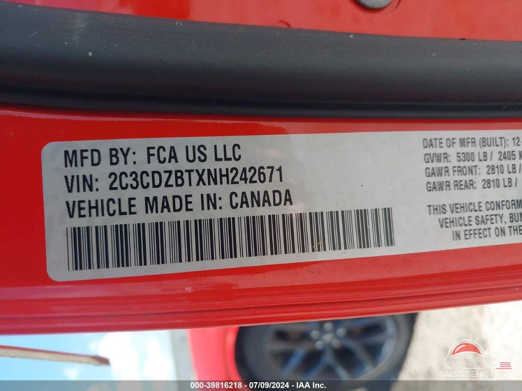 2C3CDZBTXNH242671 2022 DODGE CHALLENGER photo no. 9