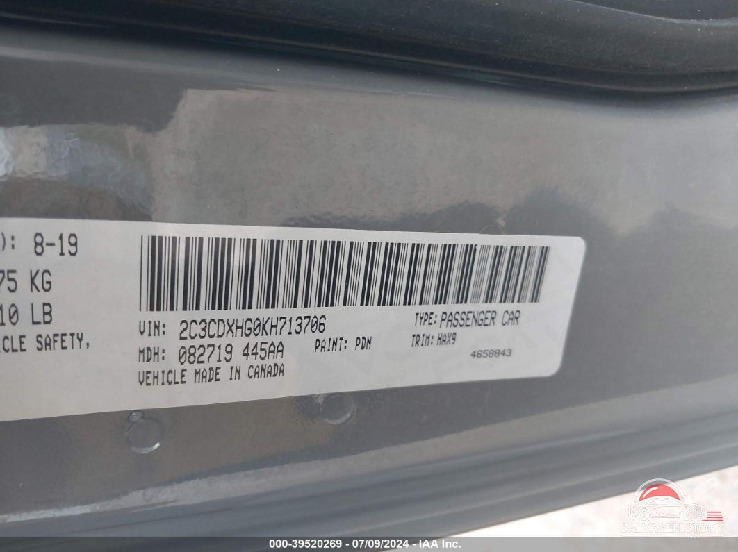 2C3CDXHG0KH713706 2019 DODGE CHARGER photo no. 9