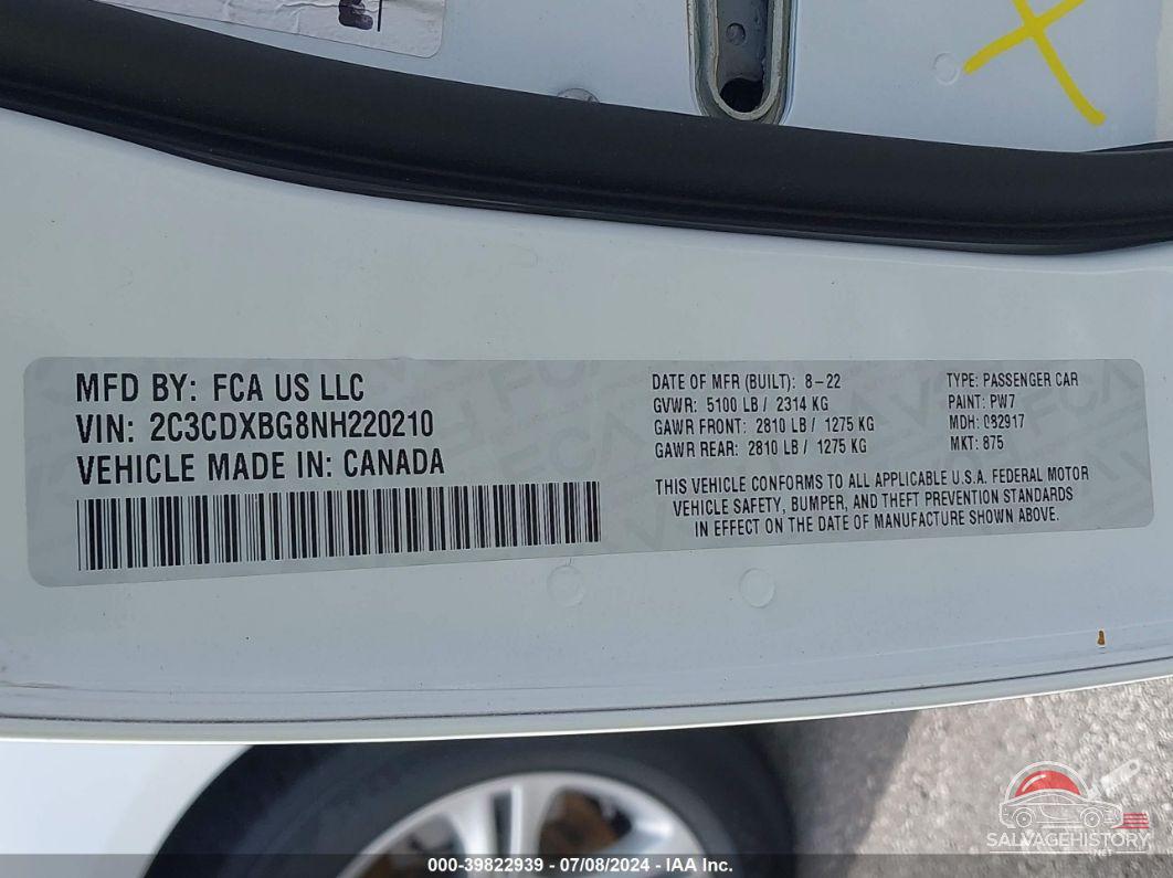 2C3CDXBG8NH220210 2022 DODGE CHARGER photo no. 9