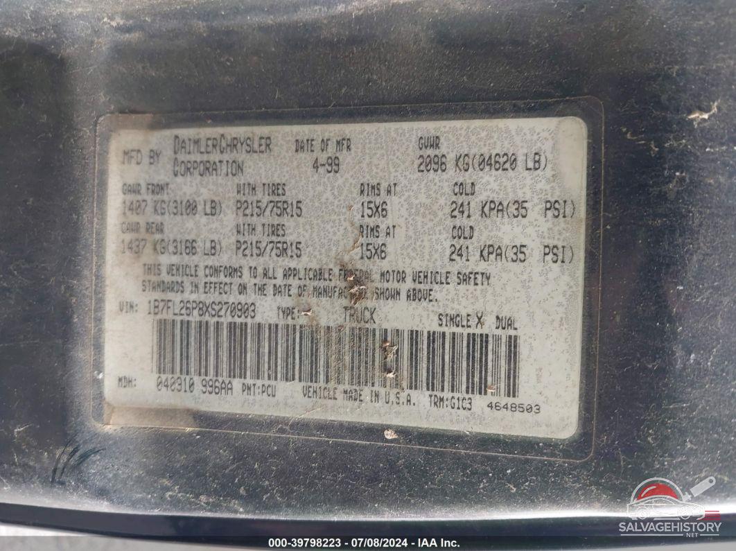 1B7FL26P8XS270903 1999 DODGE DAKOTA photo no. 9