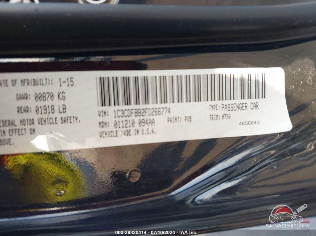 1C3CDFBB2FD266774 2015 DODGE DART photo no. 9