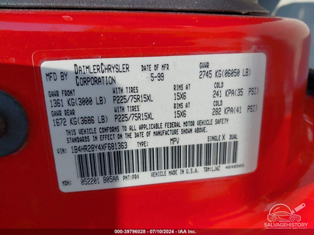 1B4HR28Y4XF681363 1999 DODGE DURANGO photo no. 9