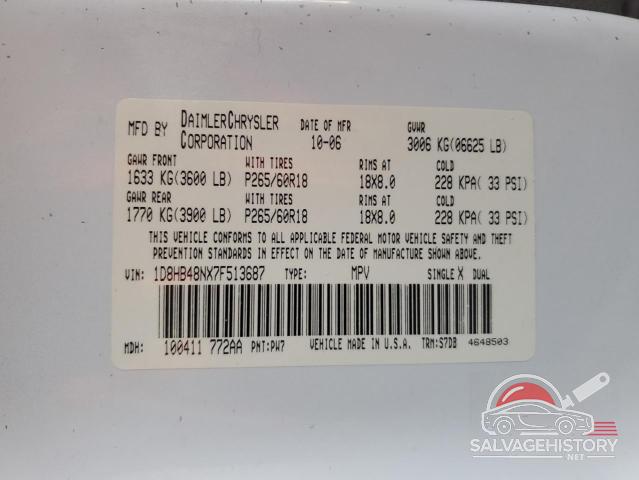 1D8HB48NX7F513687 2007 DODGE DURANGO photo no. 14