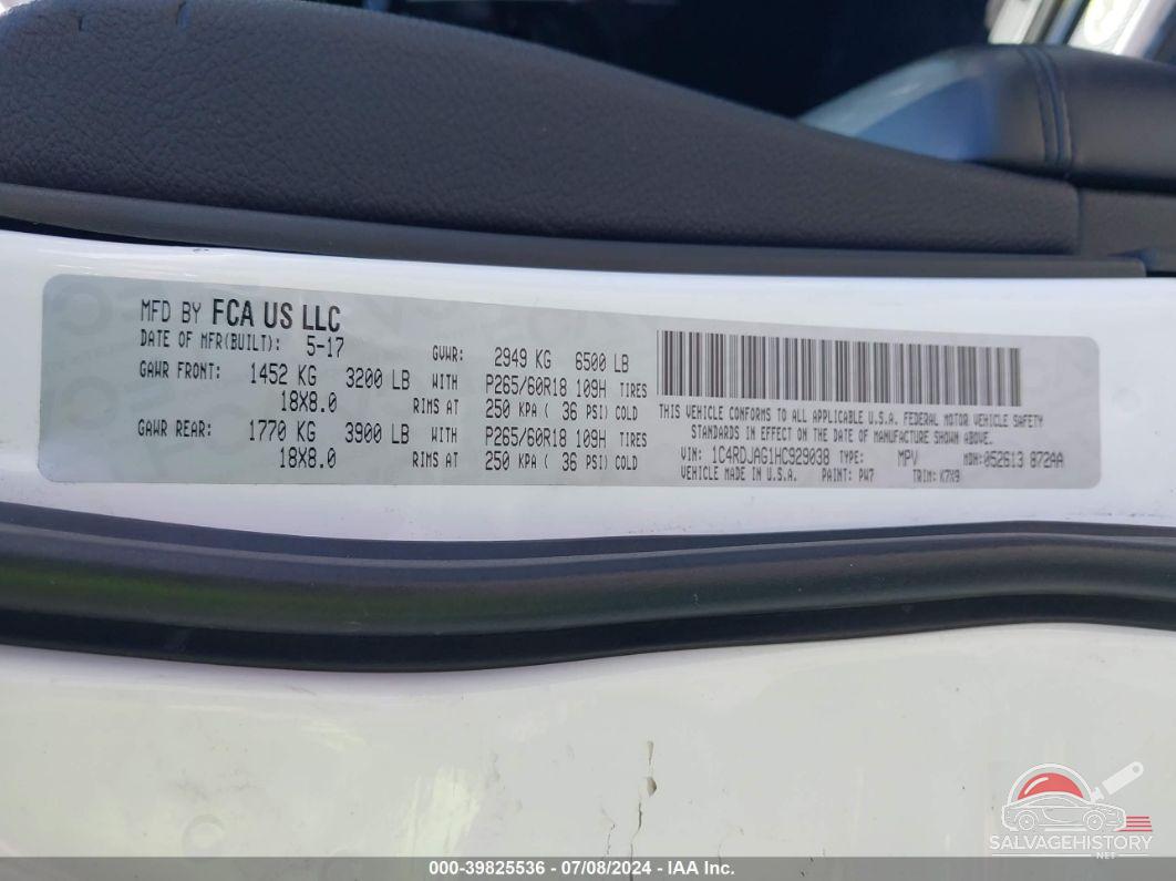 1C4RDJAG1HC929038 2017 DODGE DURANGO photo no. 9
