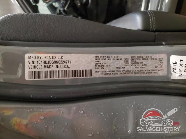 1C4RDJDG9NC224771 2022 DODGE DURANGO photo no. 13