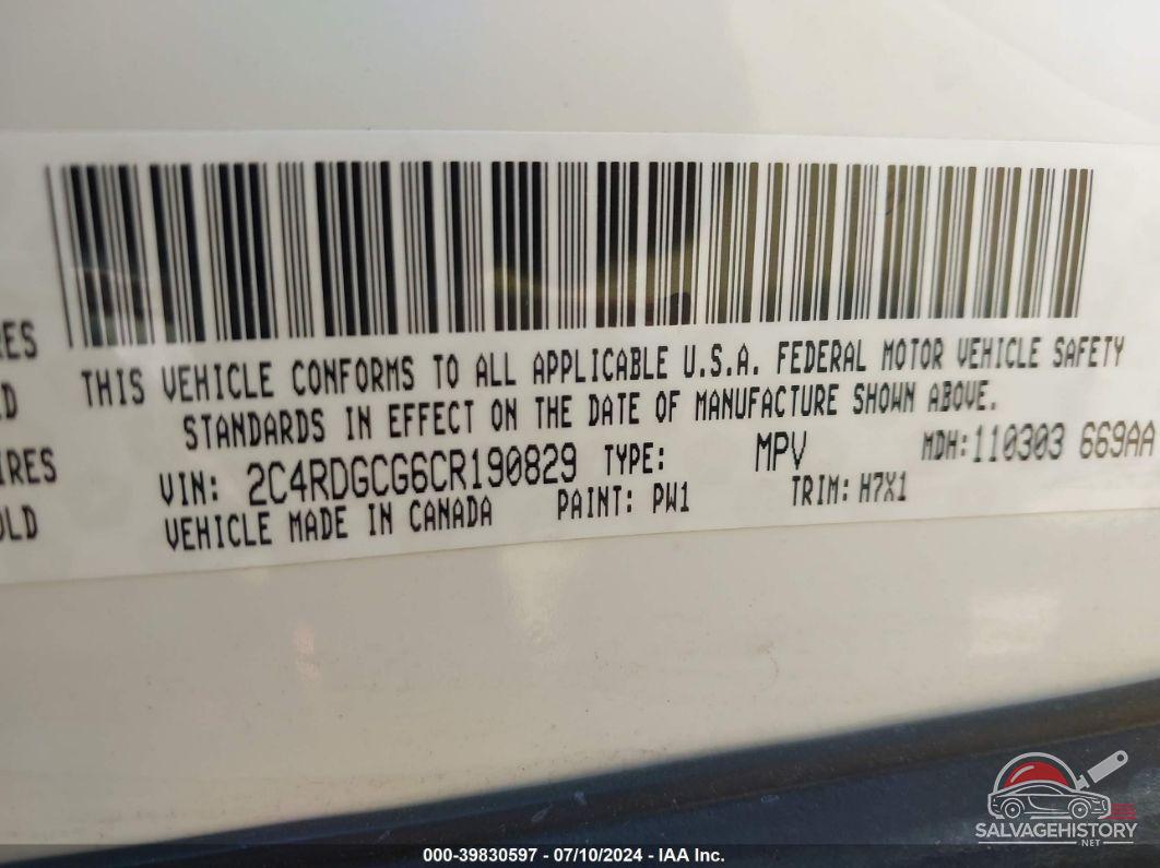 2C4RDGCG6CR190829 2012 DODGE GRAND CARAVAN photo no. 9
