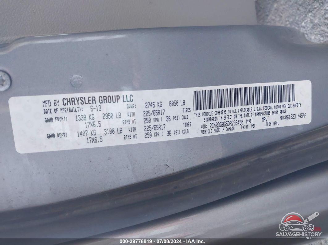 2C4RDGBG5DR796450 2013 DODGE GRAND CARAVAN photo no. 9