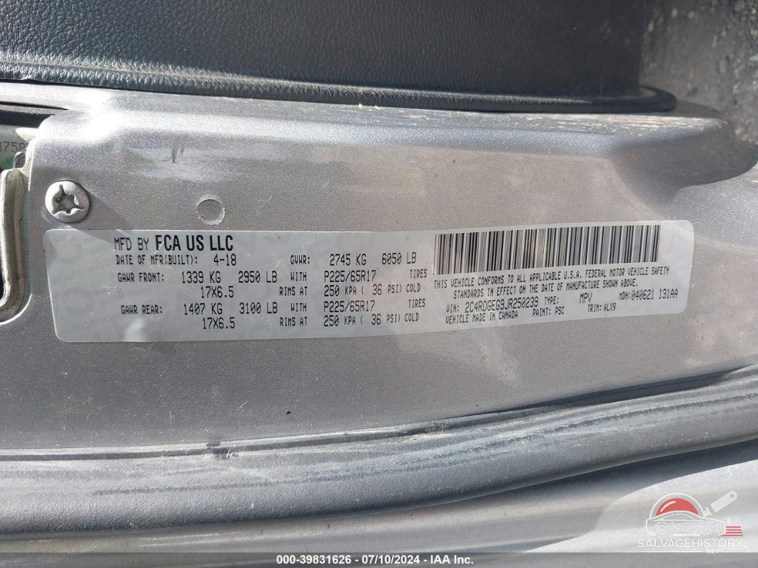 2C4RDGEG9JR250239 2018 DODGE GRAND CARAVAN photo no. 9