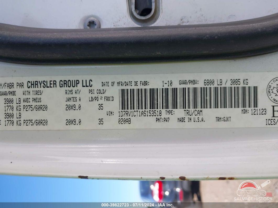1D7RV1CT1AS153518 2010 DODGE RAM 1500 photo no. 9