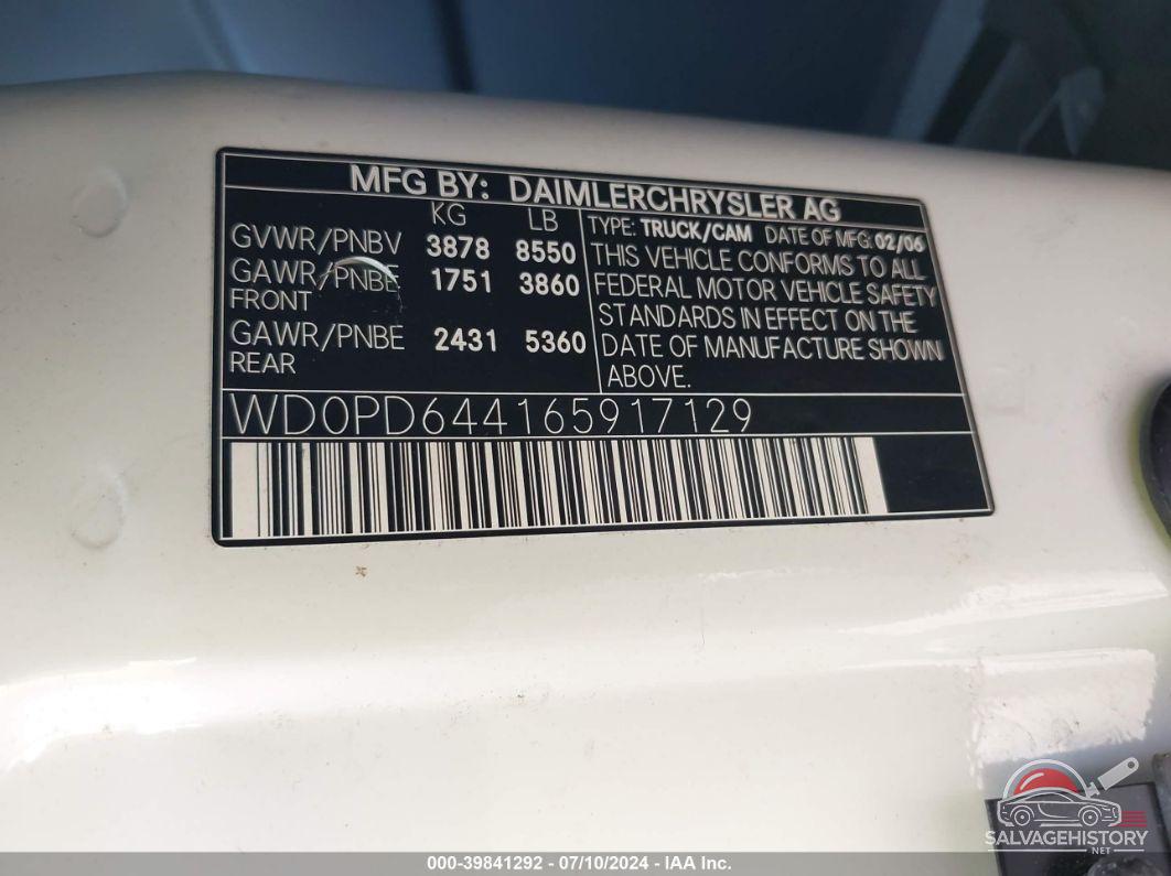 WD0PD644165917129 2006 DODGE SPRINTER VAN 2500 photo no. 9