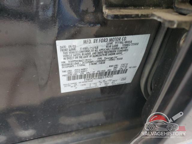 1FAFP24186G119232 2006 FORD 500 photo no. 12