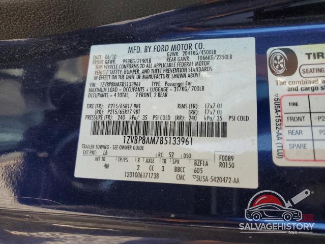 1ZVBP8AM7B5133961 2011 FORD ALL Models photo no. 12