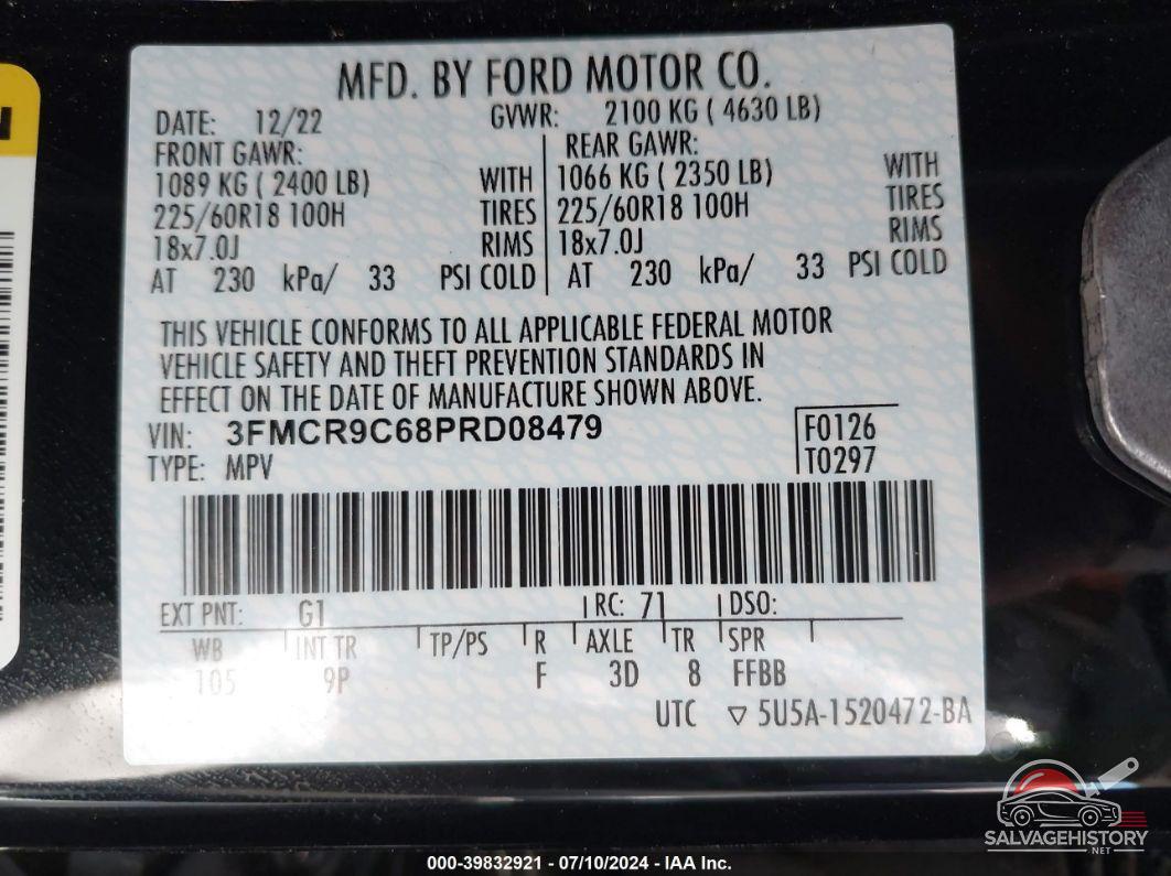 3FMCR9C68PRD08479 2023 FORD BRONCO SPORT photo no. 9