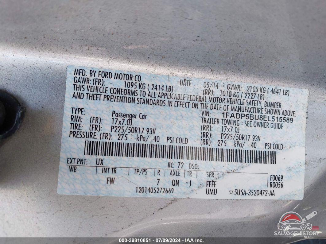1FADP5BU8EL515589 2014 FORD C-MAX HYBRID photo no. 9