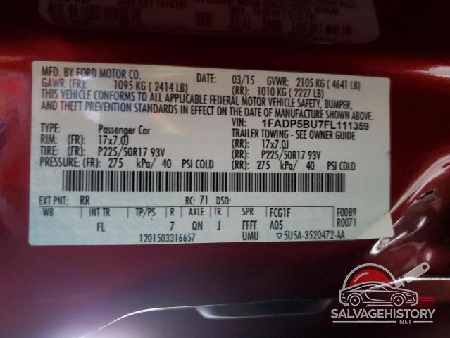 1FADP5BU7FL111359 2015 FORD CMAX photo no. 12