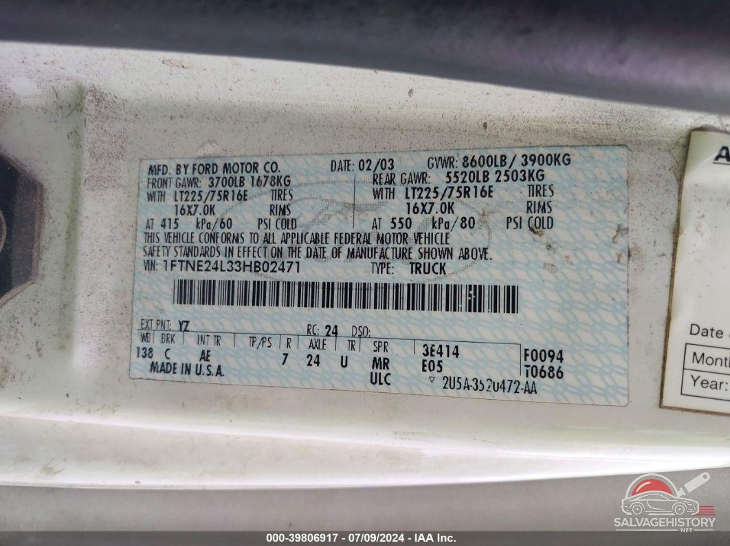 1FTNE24L33HB02471 2003 FORD E-250 photo no. 9