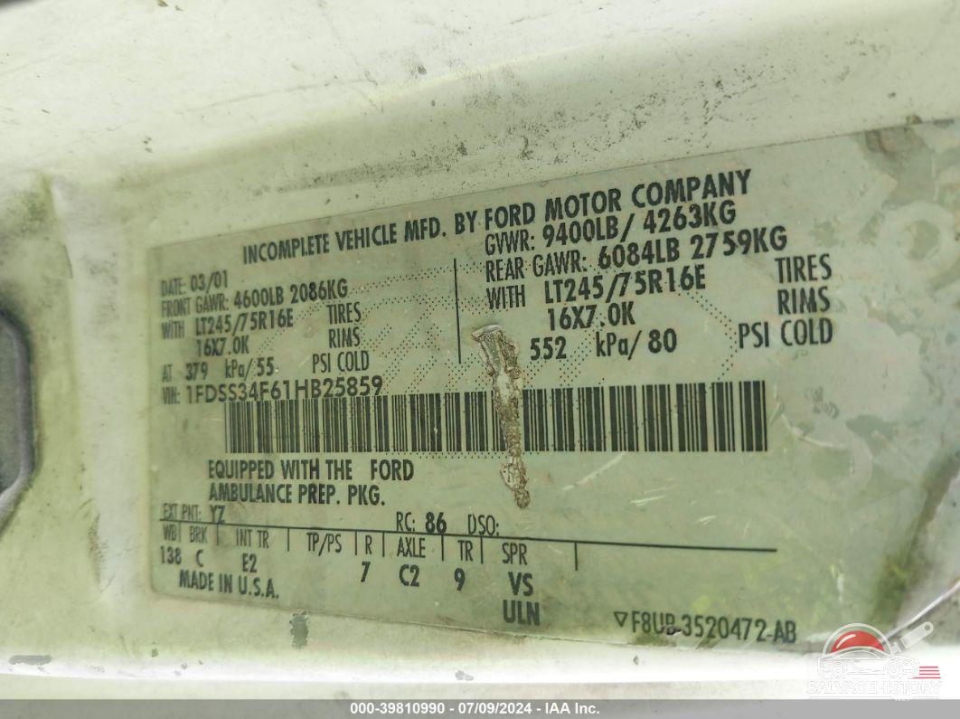 1FDSS34F61HB25859 2001 FORD ECONOLINE photo no. 9