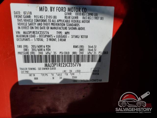 MAJ3P1RE2JC235776 2018 FORD ECOSPORT photo no. 12