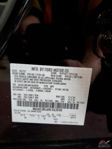 MAJ6S3KL6NC462040 2022 FORD ECOSPORT photo no. 14