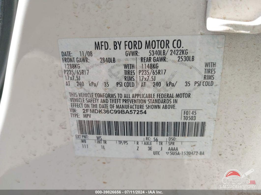 2FMDK36C99BA57254 2009 FORD EDGE photo no. 9