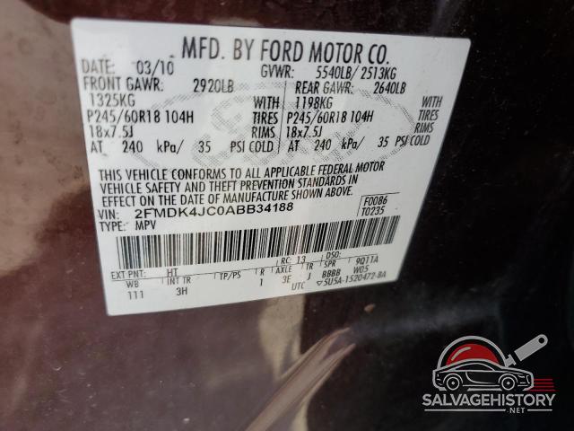 2FMDK4JC0ABB34188 2010 FORD EDGE photo no. 13