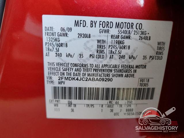 2FMDK4JC2ABA09290 2010 FORD EDGE photo no. 12