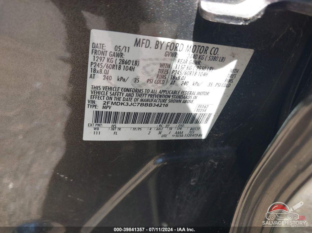 2FMDK3JC7BBB34216 2011 FORD EDGE photo no. 9