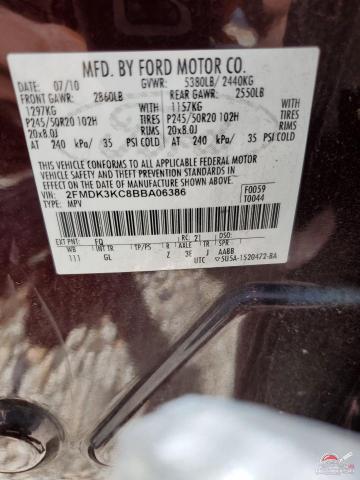 2FMDK3KC8BBA06386 2011 FORD EDGE photo no. 12