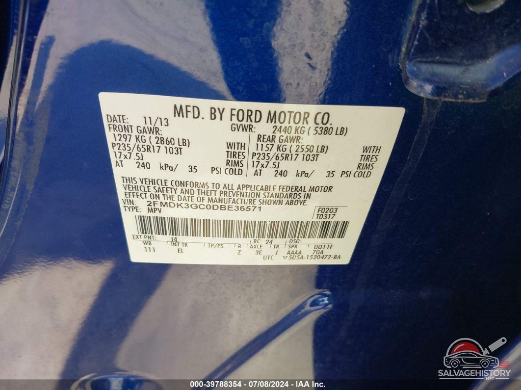 2FMDK3GC0DBE36571 2013 FORD EDGE photo no. 9