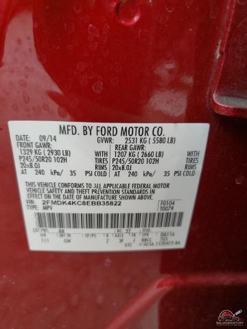 2FMDK4KC8EBB35822 2014 FORD EDGE photo no. 14