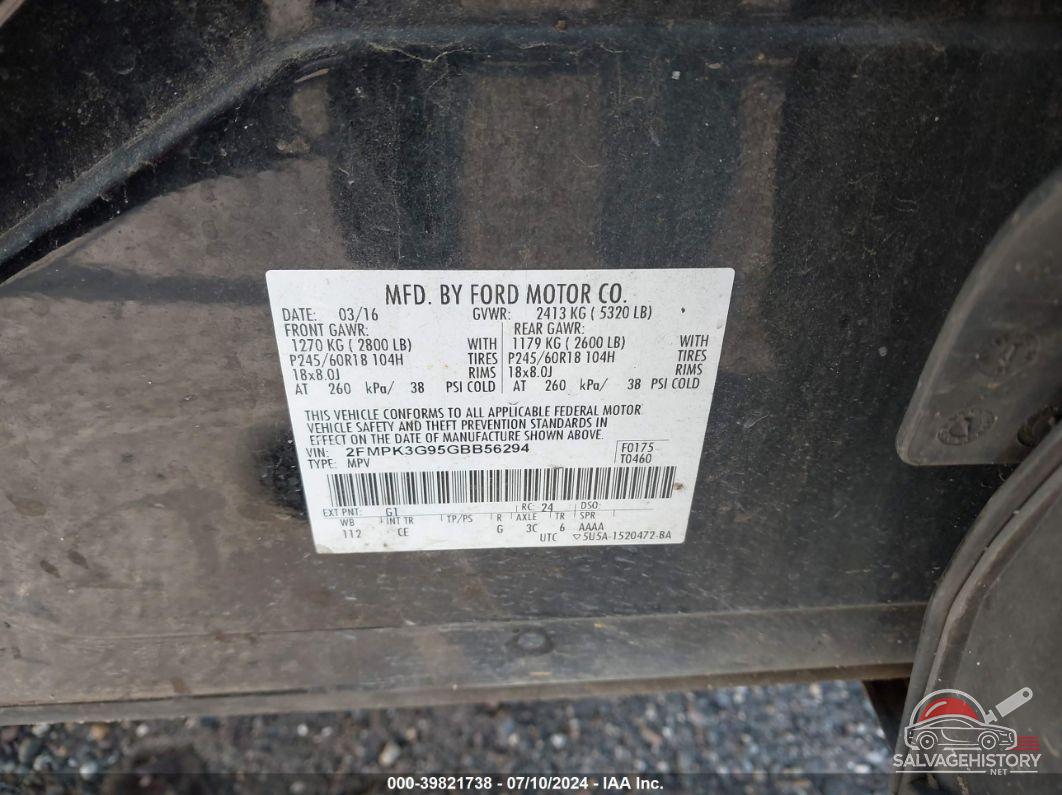 2FMPK3G95GBB56294 2016 FORD EDGE photo no. 9
