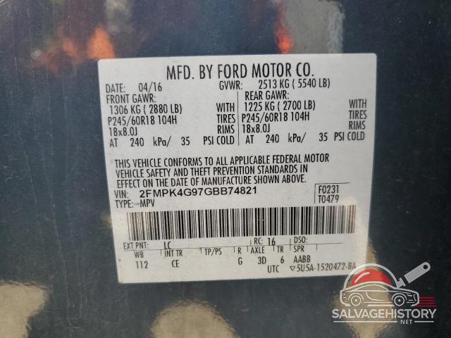 2FMPK4G97GBB74821 2016 FORD EDGE photo no. 13