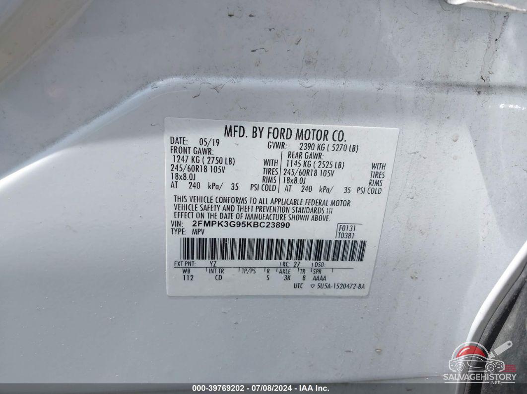 2FMPK3G95KBC23890 2019 FORD EDGE photo no. 9