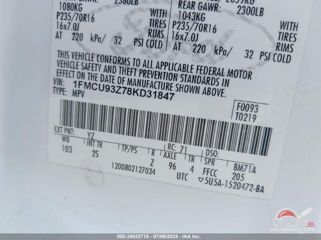 1FMCU93Z78KD31847 2008 FORD ESCAPE photo no. 9