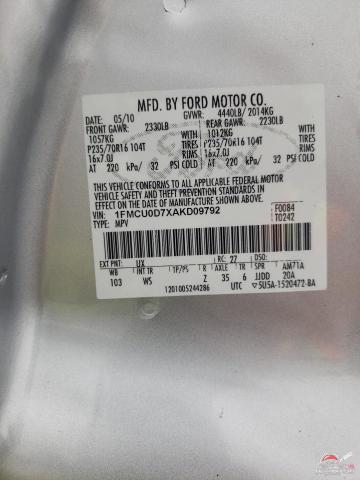 1FMCU0D7XAKD09792 2010 FORD ESCAPE photo no. 12