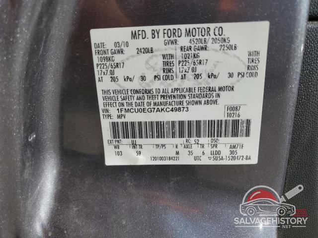 1FMCU0EG7AKC49873 2010 FORD ESCAPE photo no. 12