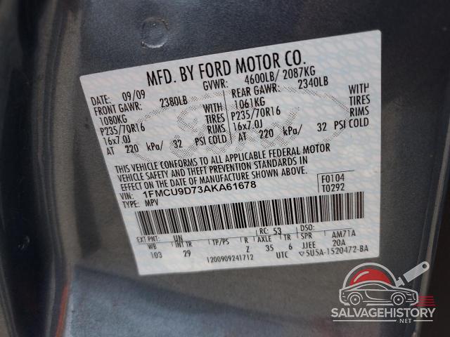 1FMCU9D73AKA61678 2010 FORD ESCAPE photo no. 12